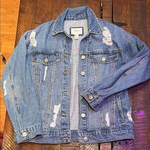 Forever 21 Blue Denim Distressed Jacket